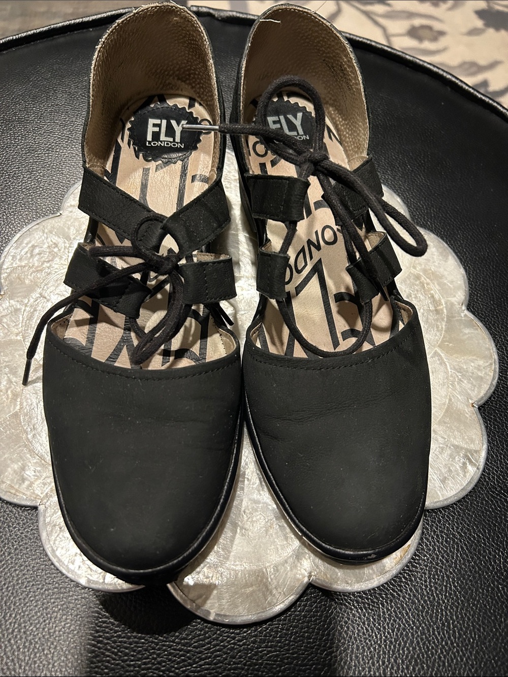 Fly London Black Lace-Up D'Orsay Flats